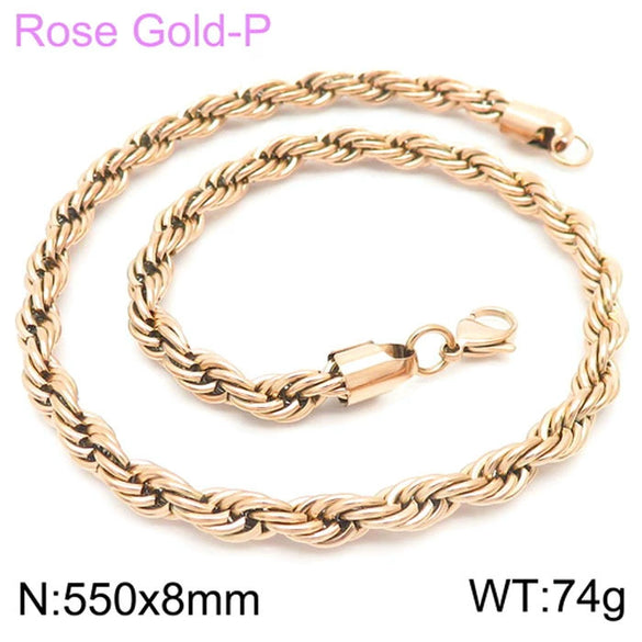Hip Hop Twist Rope Chain Accessories Titanium Steel Geometric Electroplated Unisex
