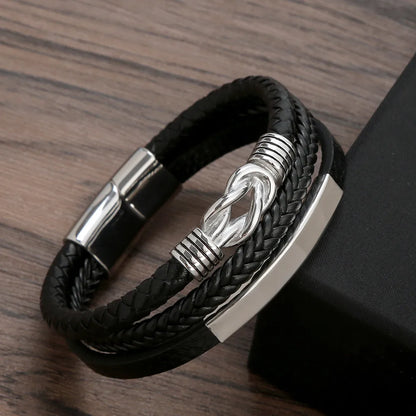 Hip-Hop Twist Stainless Steel Pu Leather Men'S Bangle