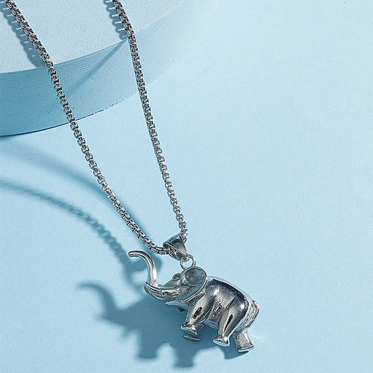 Hip Hop Upright Elephant Pendant Titanium Steel Necklace