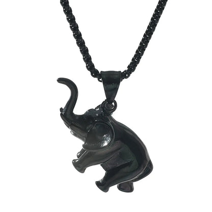 Hip Hop Upright Elephant Pendant Titanium Steel Necklace