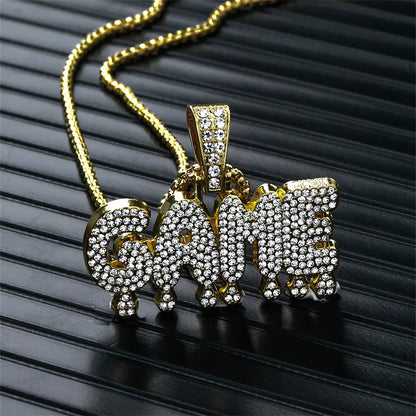 Hip-Hop Vacation Rock Letter 304 Stainless Steel Alloy Plating Three-Dimensional Inlay Rhinestones K Gold Plated Men'S Pendant Necklace