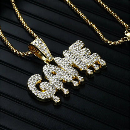 Hip-Hop Vacation Rock Letter 304 Stainless Steel Alloy Plating Three-Dimensional Inlay Rhinestones K Gold Plated Men'S Pendant Necklace