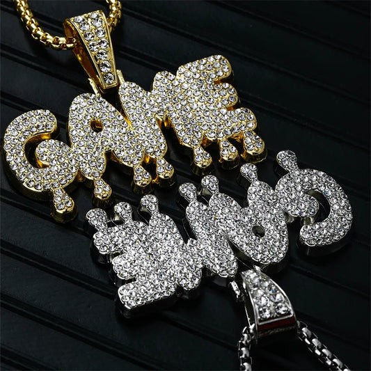 Hip-Hop Vacation Rock Letter 304 Stainless Steel Alloy Plating Three-Dimensional Inlay Rhinestones K Gold Plated Men'S Pendant Necklace