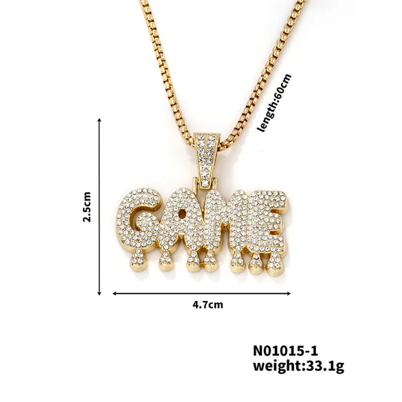 Hip-Hop Vacation Rock Letter 304 Stainless Steel Alloy Plating Three-Dimensional Inlay Rhinestones K Gold Plated Men'S Pendant Necklace