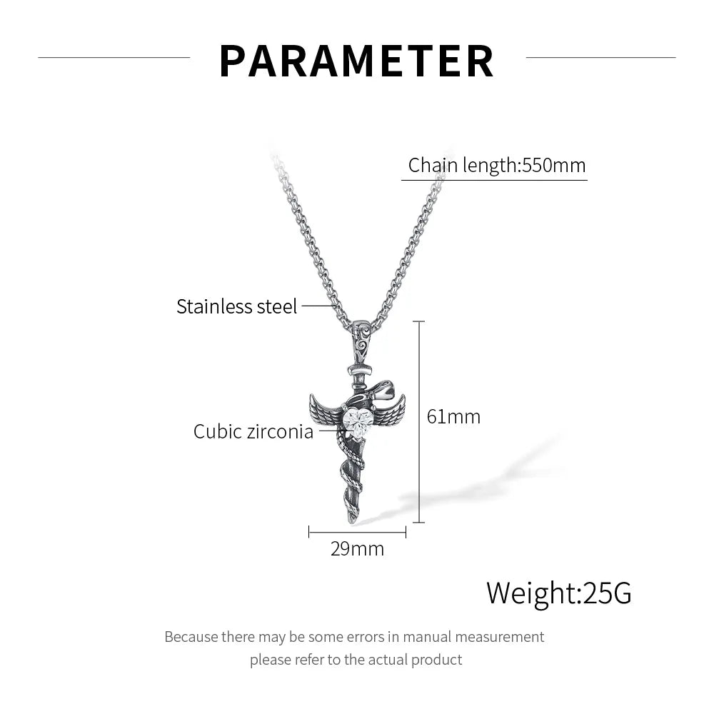 Hip-Hop Vintage Style Cross Heart Shape Snake 304 Stainless Steel Inlay Zircon Men'S Pendant Necklace Necklace Pendant