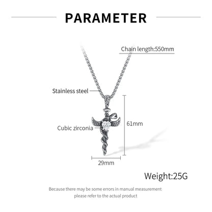 Hip-Hop Vintage Style Cross Heart Shape Snake 304 Stainless Steel Inlay Zircon Men'S Pendant Necklace Necklace Pendant