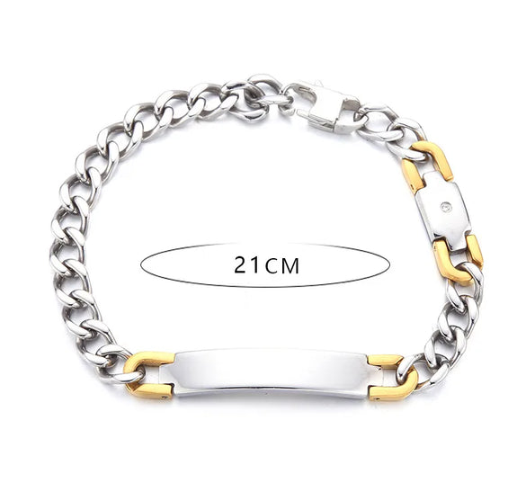 Hip-Hop Vintage Style Customization Laser Engraving Titanium Steel Cuban Link Chain Curb Chain Bracelets In Bulk