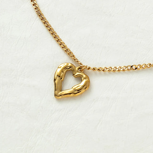 Hip-hop Vintage Style Heart Shape Stainless Steel Plating 18k Gold Plated Pendant Necklace