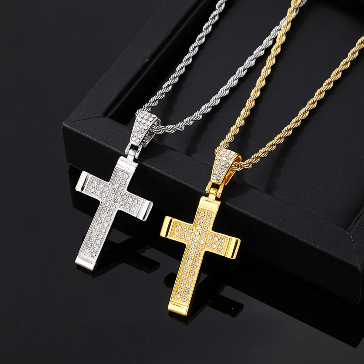 Hip-hop Vintage Style Rock Cross Stainless Steel Alloy Plating Inlay Zircon Gold Plated Silver Plated Pendant Necklace