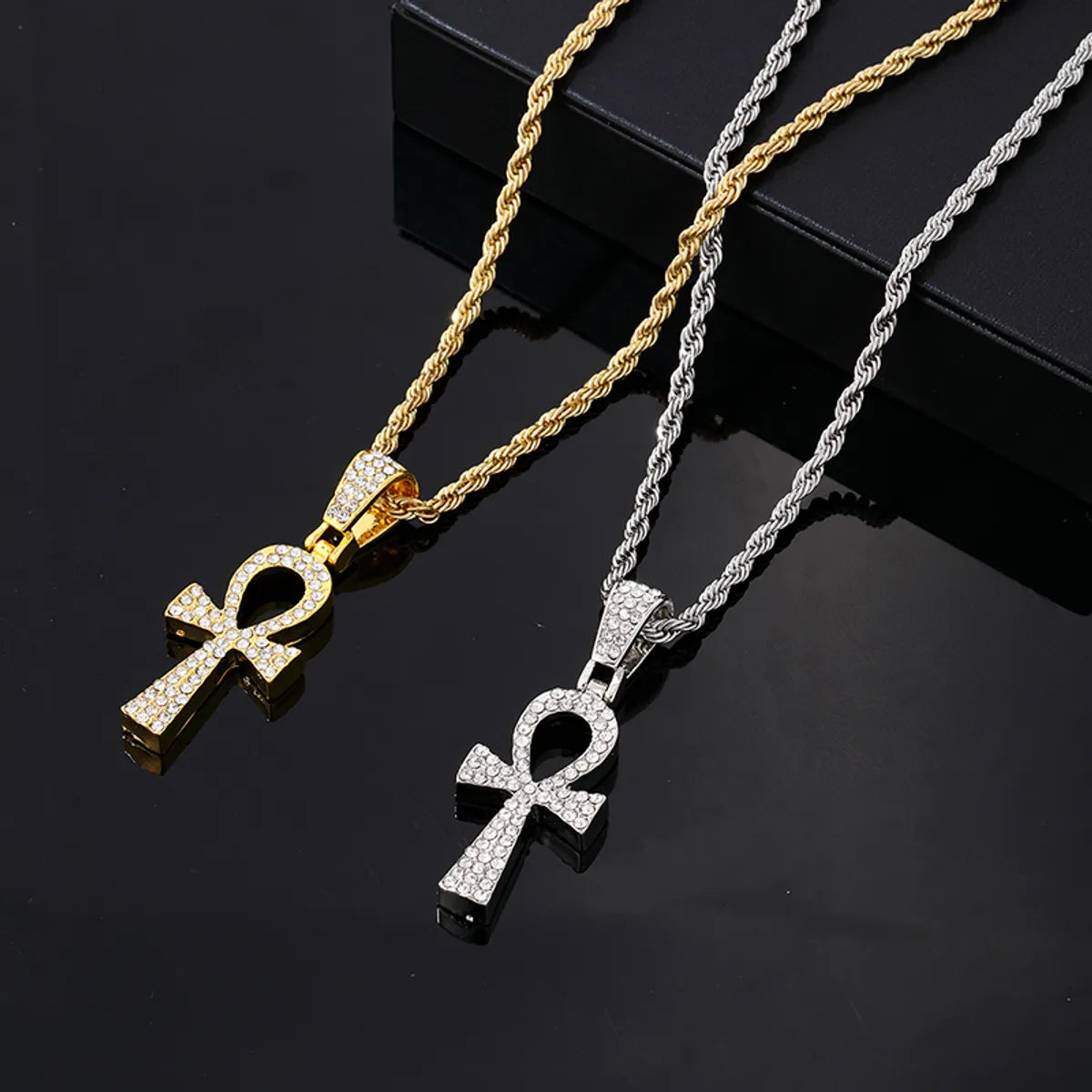 Hip-hop Vintage Style Rock Cross Stainless Steel Alloy Plating Inlay Zircon Gold Plated Silver Plated Pendant Necklace