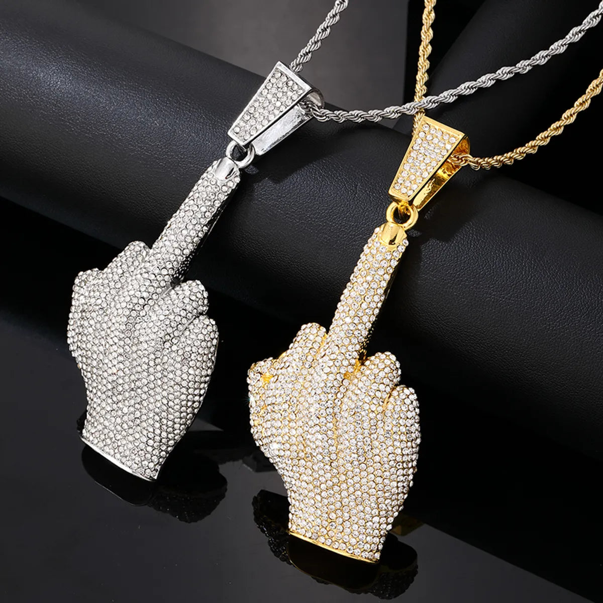 Hip-hop Vintage Style Rock Gesture Stainless Steel Alloy Plating Inlay Zircon Gold Plated Silver Plated Pendant Necklace