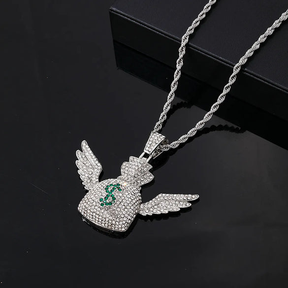 Hip-Hop Vintage Style Rock Purse Stainless Steel Alloy Plating Inlay Zircon K Gold Plated Rhodium Plated Men'S Pendant Necklace