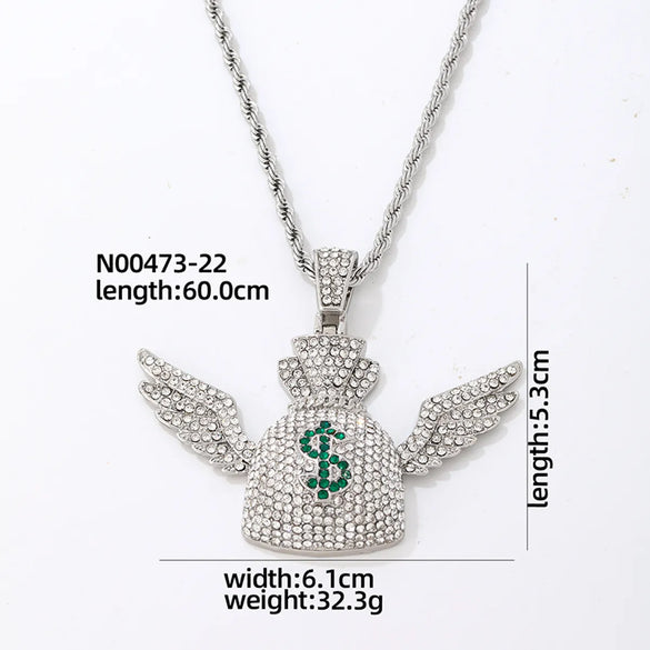 Hip-Hop Vintage Style Rock Purse Stainless Steel Alloy Plating Inlay Zircon K Gold Plated Rhodium Plated Men'S Pendant Necklace