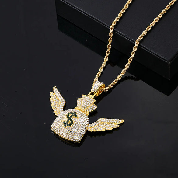 Hip-Hop Vintage Style Rock Purse Stainless Steel Alloy Plating Inlay Zircon K Gold Plated Rhodium Plated Men'S Pendant Necklace