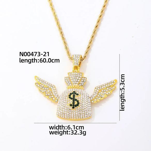 Hip-Hop Vintage Style Rock Purse Stainless Steel Alloy Plating Inlay Zircon K Gold Plated Rhodium Plated Men'S Pendant Necklace