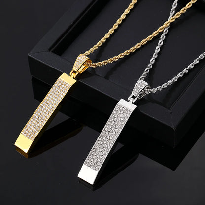 Hip-hop Vintage Style Rock Rectangle Stainless Steel Alloy Plating Inlay Zircon Gold Plated Silver Plated Pendant Necklace