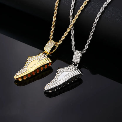 Hip-hop Vintage Style Rock Shoe Stainless Steel Alloy Plating Inlay Zircon Gold Plated Silver Plated Men's Pendant Necklace