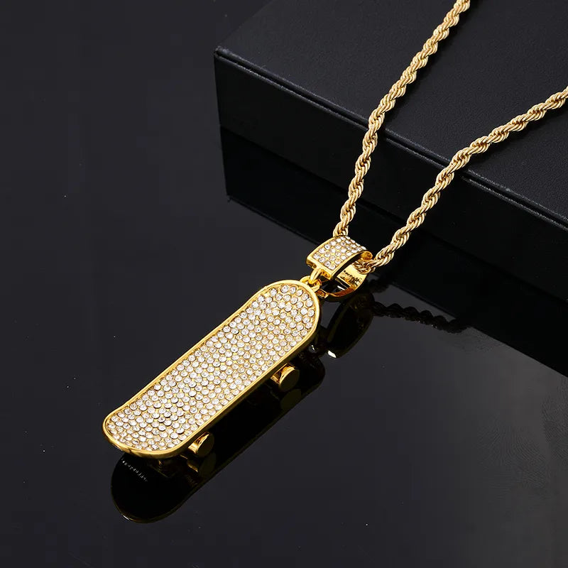 Hip-Hop Vintage Style Rock Skateboard 304 Stainless Steel Copper Plating Inlay Zircon Men'S Pendant Necklace