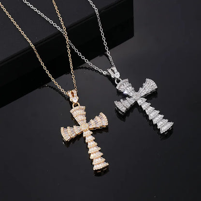 Hip-Hop Vintage Style Simple Style Cross Copper Plating Inlay Zircon K Gold Plated Rhodium Plated Men'S Pendant Necklace