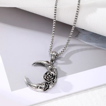 Hip-Hop Vintage Style Simple Style Cross Moon Alloy Iron Men'S Pendant Necklace