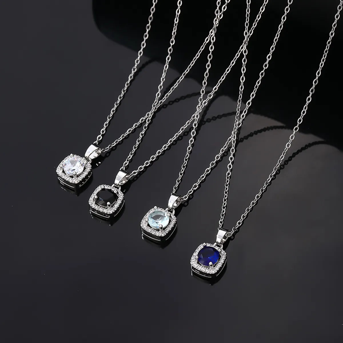 Hip-hop Vintage Style Simple Style Square Stainless Steel Alloy Plating Inlay Zircon Silver Plated Pendant Necklace