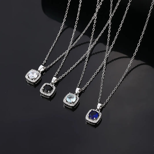 Hip-hop Vintage Style Simple Style Square Stainless Steel Alloy Plating Inlay Zircon Silver Plated Pendant Necklace