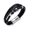 Hip-Hop Vintage Style Skull Stainless Steel Pu Leather Braid Men'S Bracelets