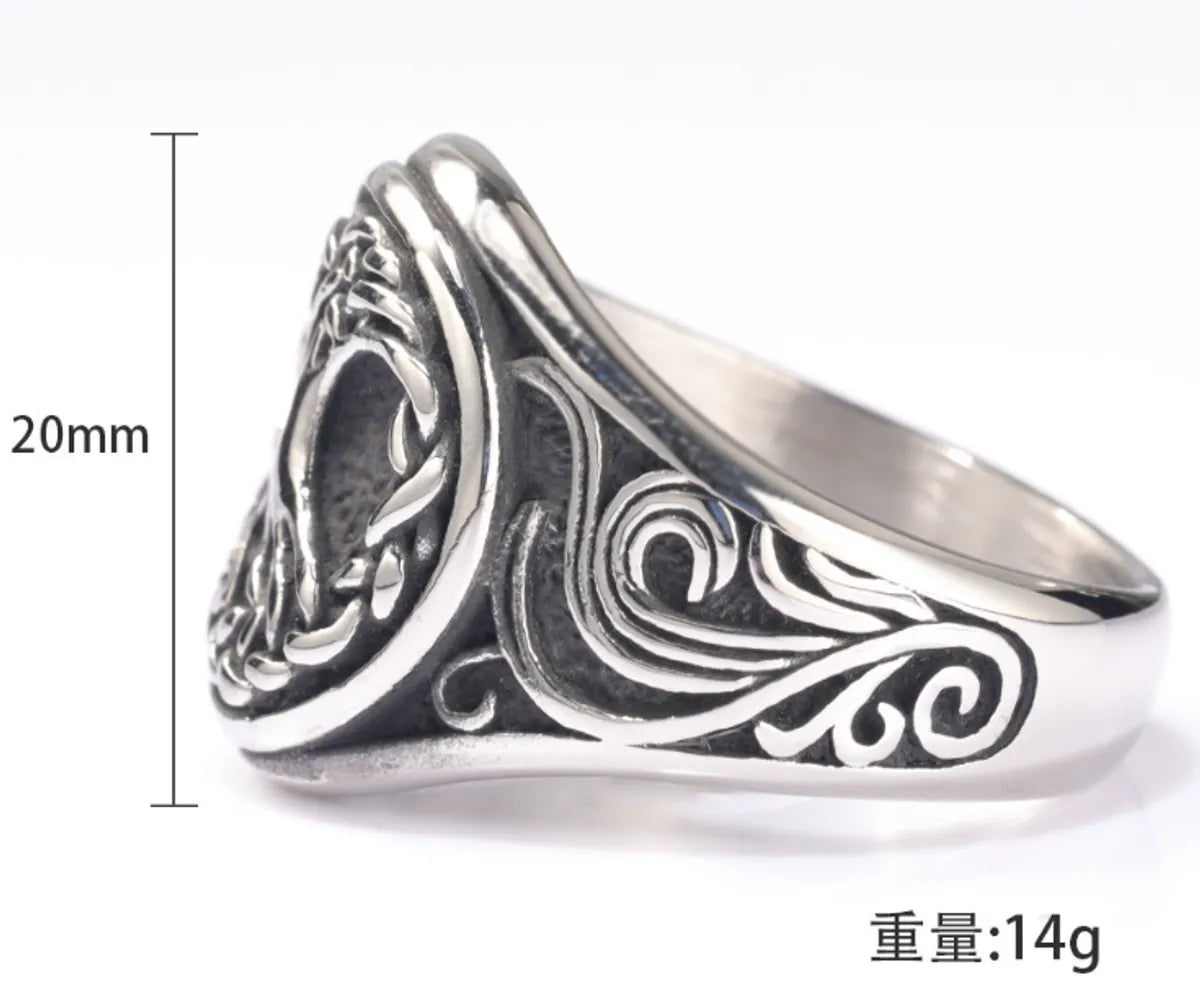 Hip-Hop Vintage Style Tree 304 Stainless Steel Plating Carving Men'S Rings