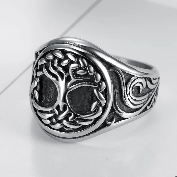 Hip-Hop Vintage Style Tree 304 Stainless Steel Plating Carving Men'S Rings
