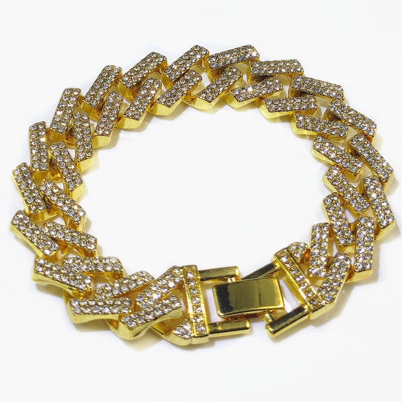 Hip Hop Watch Buckle Prismatic Diamond Necklace With Alloy Material Electroplating Treatment Letters Numbers Text Pattern And Snake Bone Chain