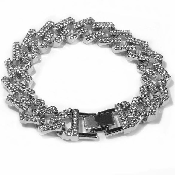 Hip Hop Watch Buckle Prismatic Diamond Necklace With Alloy Material Electroplating Treatment Letters Numbers Text Pattern And Snake Bone Chain