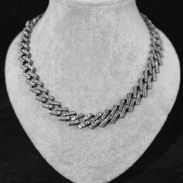 Hip Hop Watch Buckle Prismatic Diamond Necklace With Alloy Material Electroplating Treatment Letters Numbers Text Pattern And Snake Bone Chain