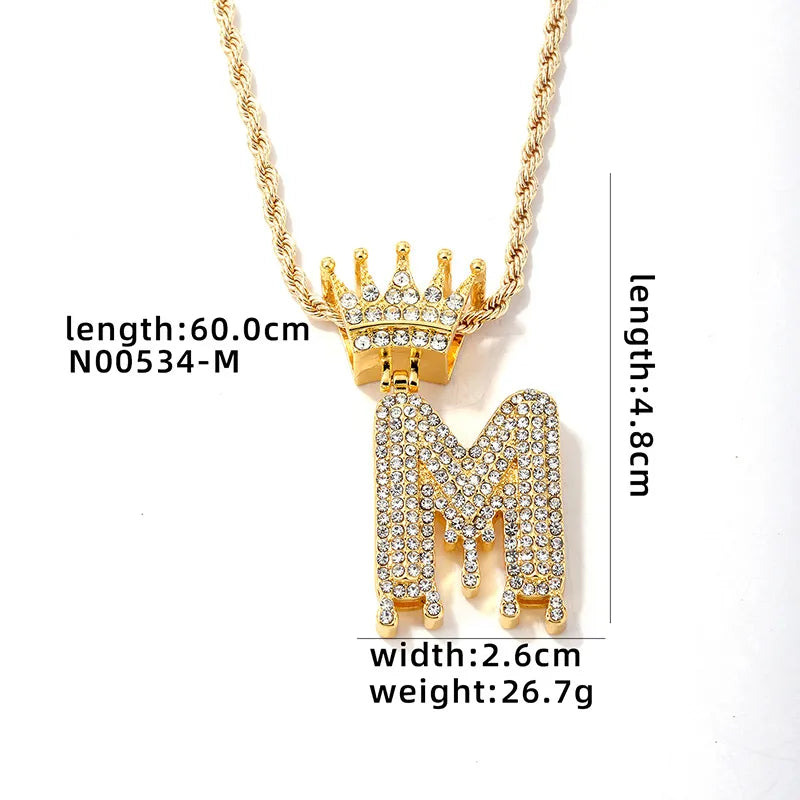 Hip-Hop Water Droplets Crown 304 Stainless Steel Zinc Alloy Inlay Rhinestone Men'S Pendant Necklace