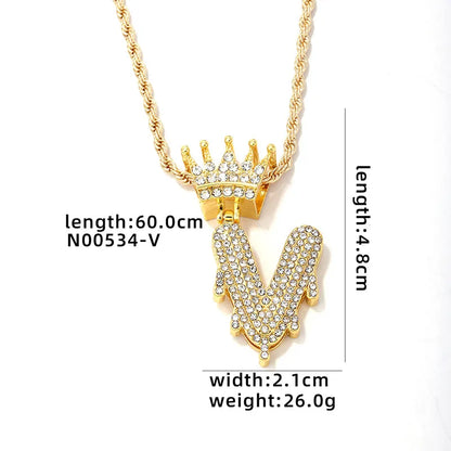 Hip-Hop Water Droplets Crown 304 Stainless Steel Zinc Alloy Inlay Rhinestone Men'S Pendant Necklace