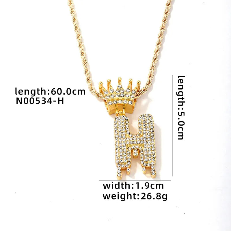 Hip-Hop Water Droplets Crown 304 Stainless Steel Zinc Alloy Inlay Rhinestone Men'S Pendant Necklace