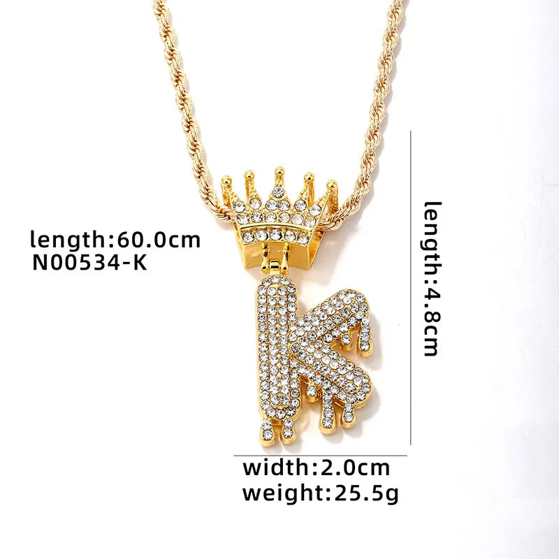 Hip-Hop Water Droplets Crown 304 Stainless Steel Zinc Alloy Inlay Rhinestone Men'S Pendant Necklace