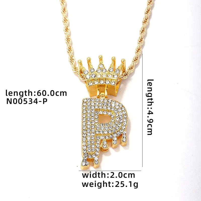 Hip-Hop Water Droplets Crown 304 Stainless Steel Zinc Alloy Inlay Rhinestone Men'S Pendant Necklace