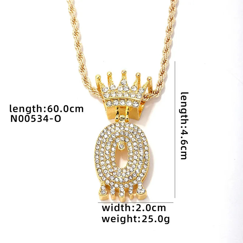 Hip-Hop Water Droplets Crown 304 Stainless Steel Zinc Alloy Inlay Rhinestone Men'S Pendant Necklace