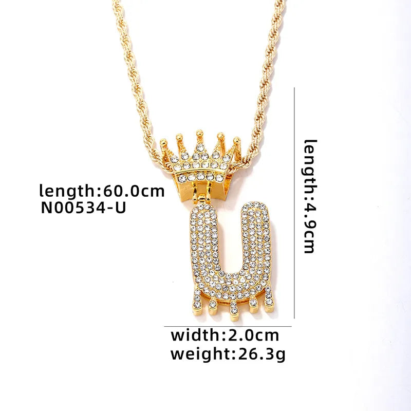 Hip-Hop Water Droplets Crown 304 Stainless Steel Zinc Alloy Inlay Rhinestone Men'S Pendant Necklace