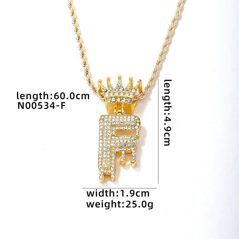 Hip-Hop Water Droplets Crown 304 Stainless Steel Zinc Alloy Inlay Rhinestone Men'S Pendant Necklace