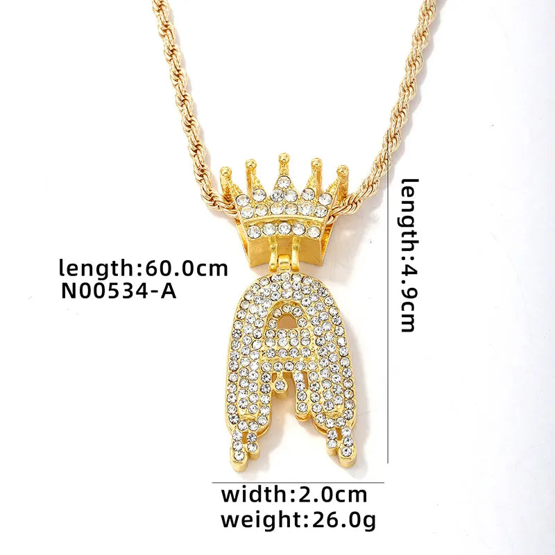 Hip-Hop Water Droplets Crown 304 Stainless Steel Zinc Alloy Inlay Rhinestone Men'S Pendant Necklace