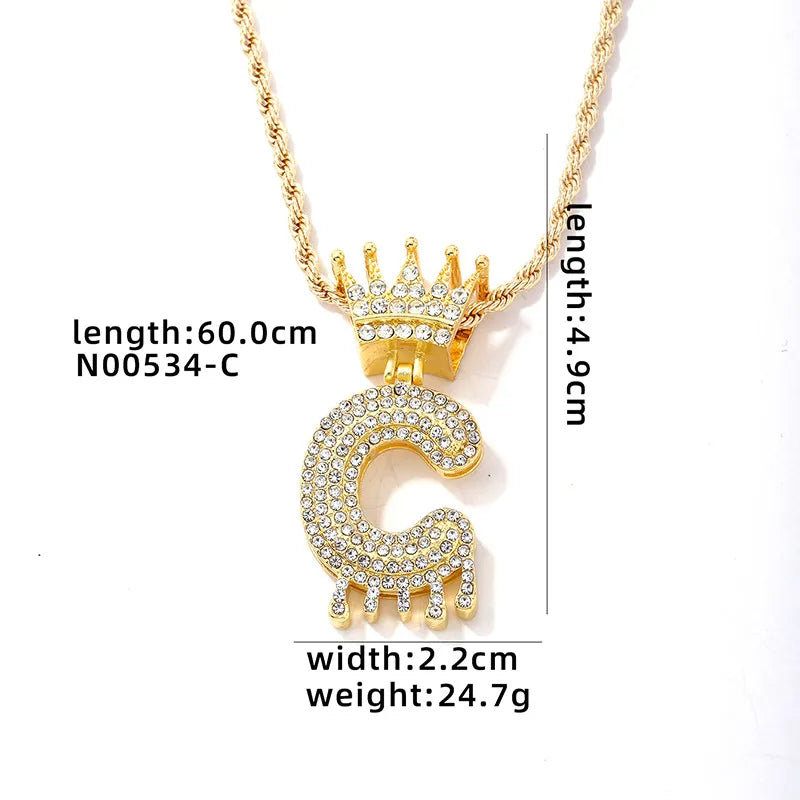 Hip-Hop Water Droplets Crown 304 Stainless Steel Zinc Alloy Inlay Rhinestone Men'S Pendant Necklace