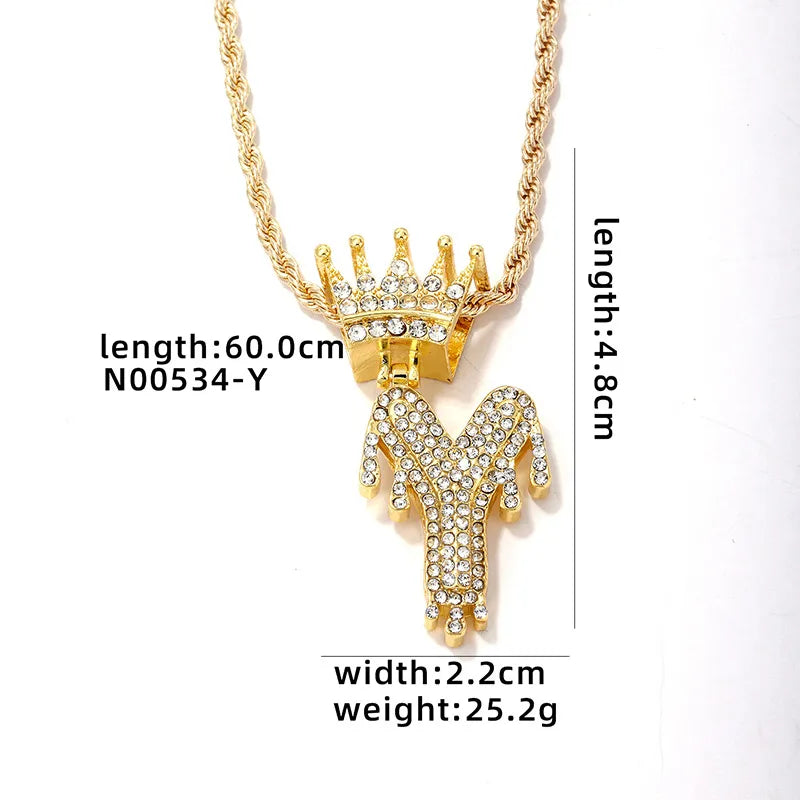 Hip-Hop Water Droplets Crown 304 Stainless Steel Zinc Alloy Inlay Rhinestone Men'S Pendant Necklace