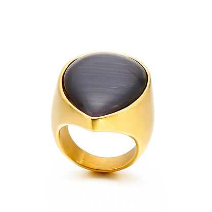 Titanium Steel 18K Gold Plated Hip-Hop Plating Inlay Water Droplets Natural Stone Rings