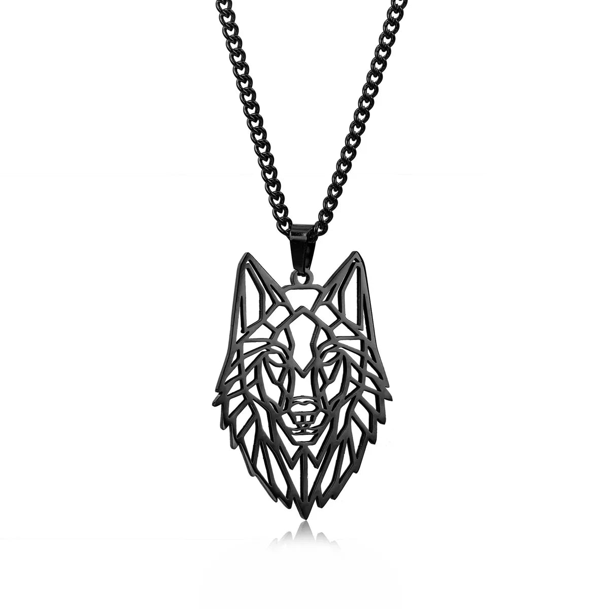 Hip-Hop Wolf Stainless Steel Plating Hollow Out Men'S Pendants Necklace