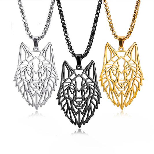 Hip-Hop Wolf Stainless Steel Plating Hollow Out Men'S Pendants Necklace