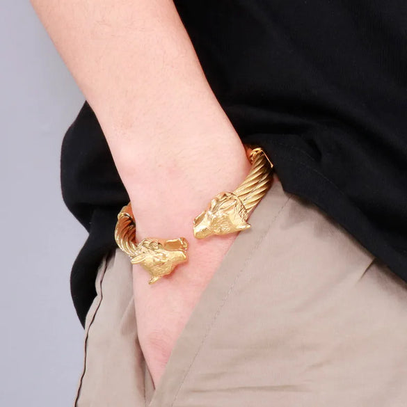 Hip-Hop Wolf Stainless Steel Plating 18K Gold Plated Unisex Bangle