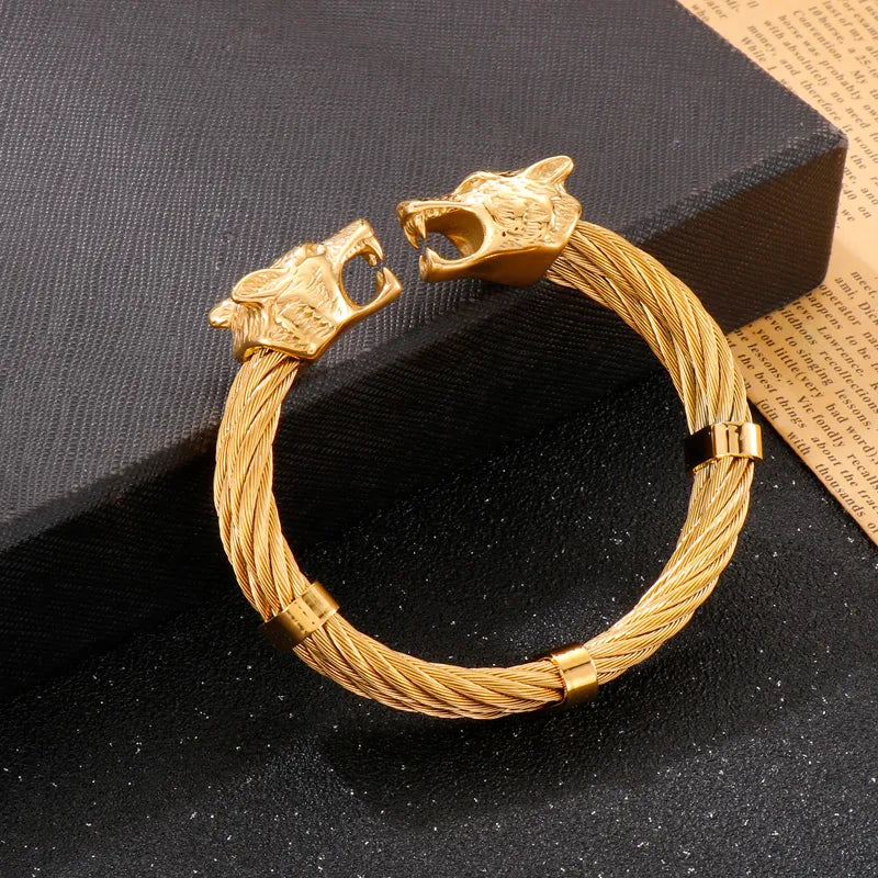 Hip-Hop Wolf Stainless Steel Plating 18K Gold Plated Unisex Bangle