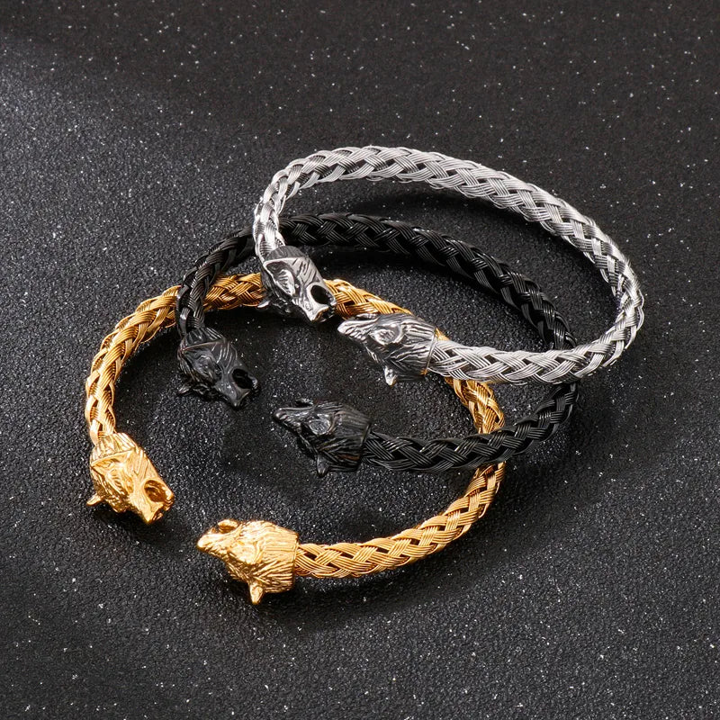 Hip-Hop Wolf Stainless Steel Plating 18K Gold Plated Unisex Bangle