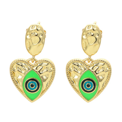 Hip-pop-style Colorful Dripping Oil Devil's Eye Copper Earrings Wholesale